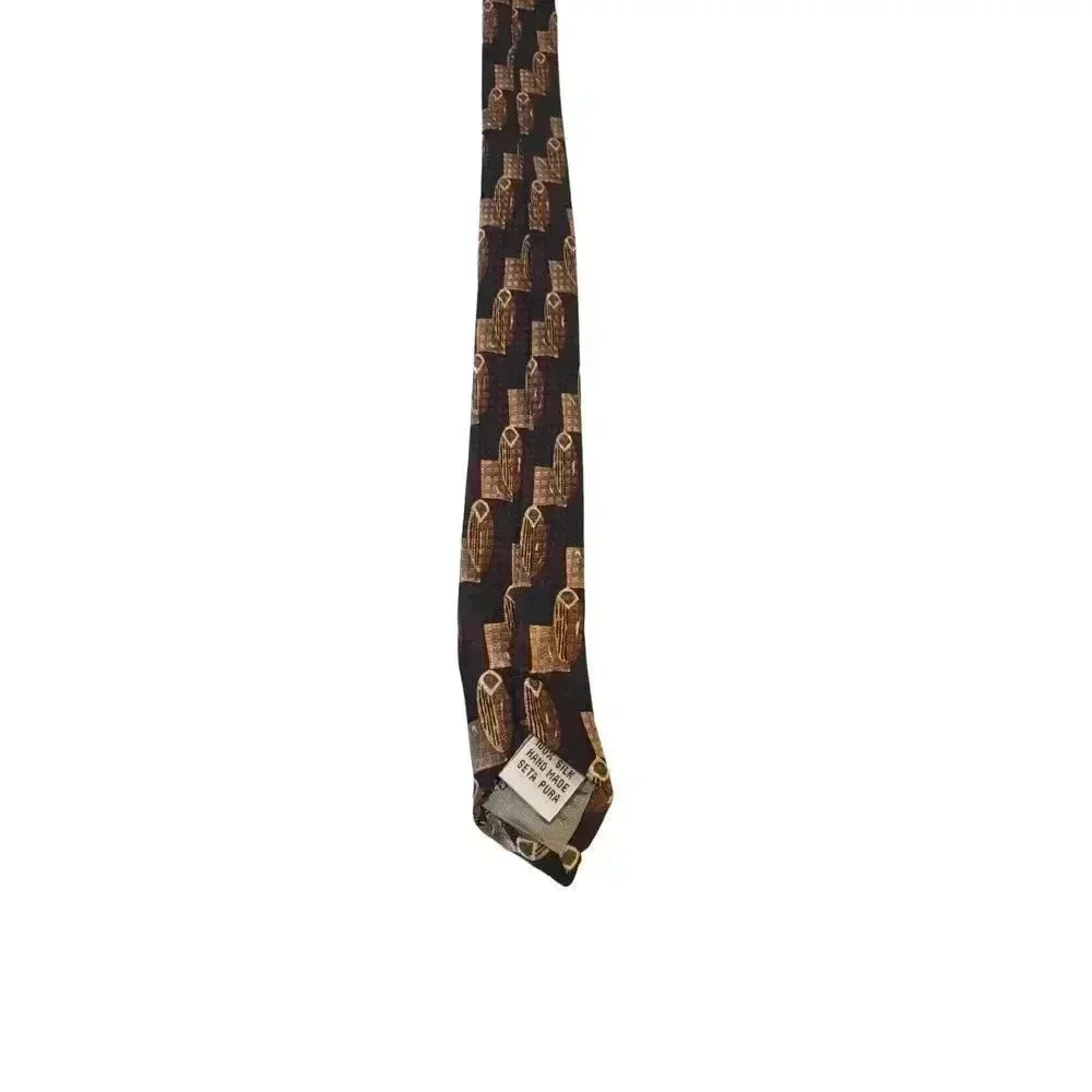 Tesoro Rosso Uomo Moda Luxury Silk Neck Tie Geometric Vintage Black‎ Gold Office